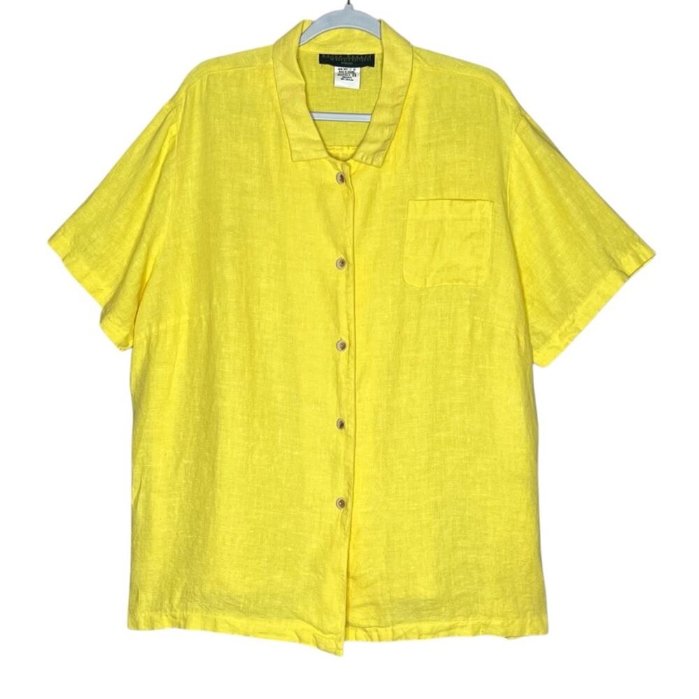 Harve Benard 100% Linen Button Up Shirt 2X Yellow Coastal Lagenlook Top
